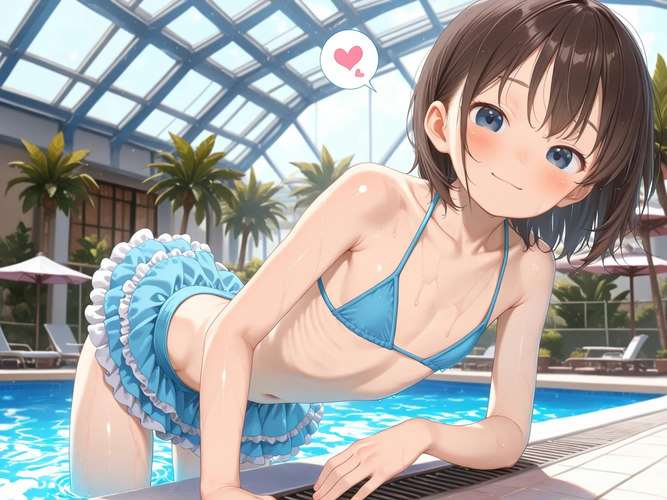 無乳娘とプール