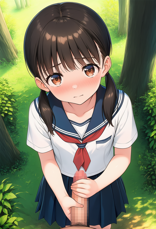 野外で嫌がるJKに涙目イラマ【フェラ抜き制服少女】①
